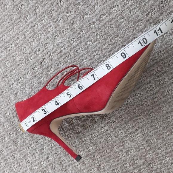 GORGEOUS "The Collection" Red Suede Leather Stretch Strapy Pointy Pumps, Sz 39 - Picture 10 of 11